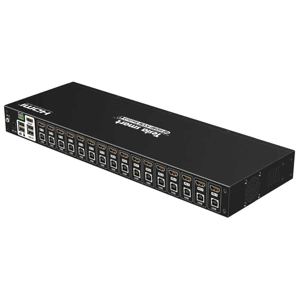 KVM коммутатор 16 портов USB HDMI KVM коммутатор 16 в 1 выход KVM HDMI Коммутатор 16x1 поддержка 4k@ 30 Гц RS232 LAN 2 шт. стойки уши стандарт 1U