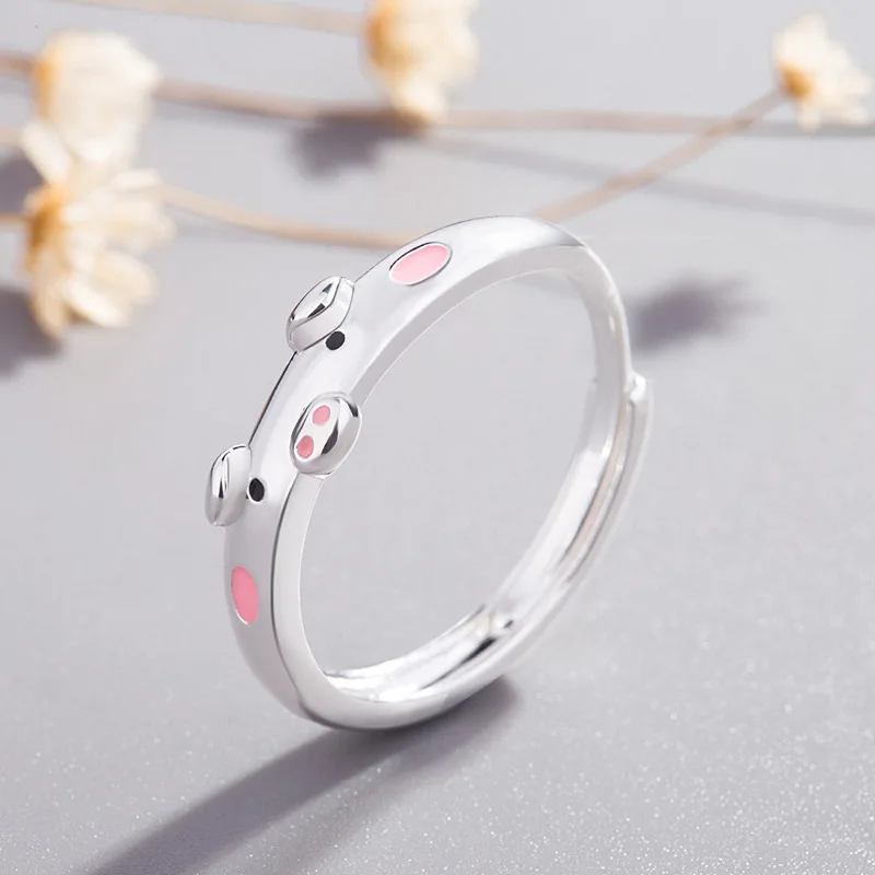 

2022 Creative Cute Pink Red Pig Rings Popular Lucky Piggy Animal Couple Opening Ring Women Man Jewelry Lover's Gifts Adjustable