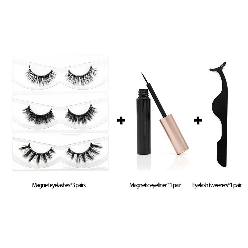 3 Pairs Magnetic Eyelashes Eyeliner Eyelash Curler Set Natural Magnetic False Eyelashes Reusable Lashes