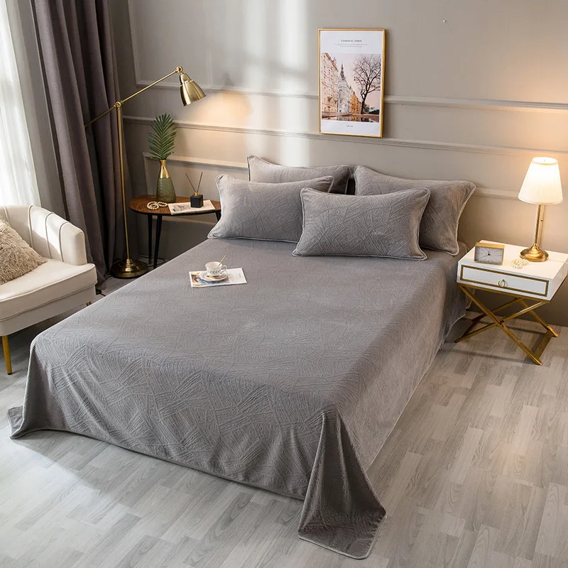 

2021 New Snowflake Flat Sheet King Size 230*250cm Home Bedding Warm Flannel Fleece Bedspread Modern Velvet Thicken Emboss Cover