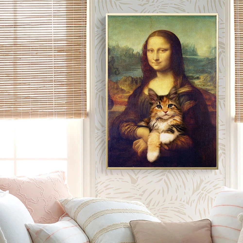 Картина Mona Lisa And Cat на холсте Постер и печать настенные картины для спальни