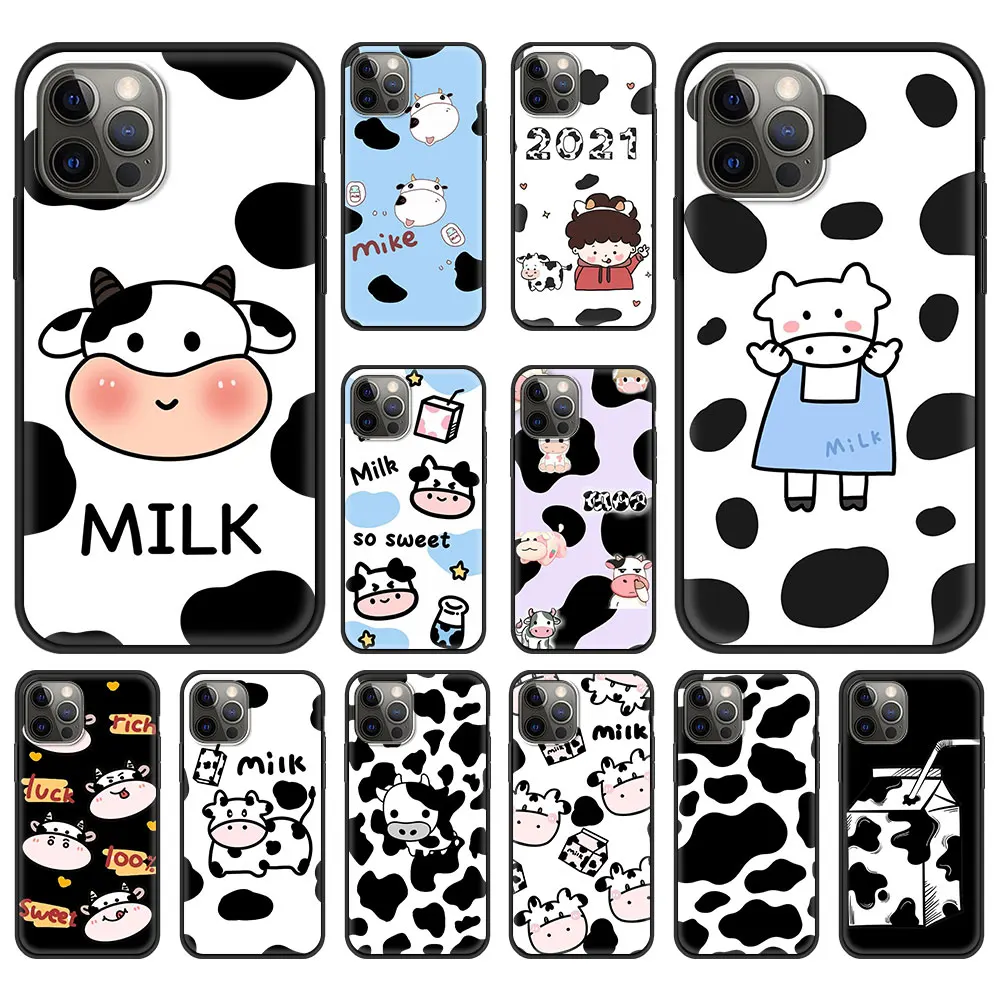 

Milk Cow Skin Print Luxury Phone Case For iPhone 13 12 11 Pro MAX XR X SE XS 7 8 Plus Soft Silicone Black Matte Cover Fundas