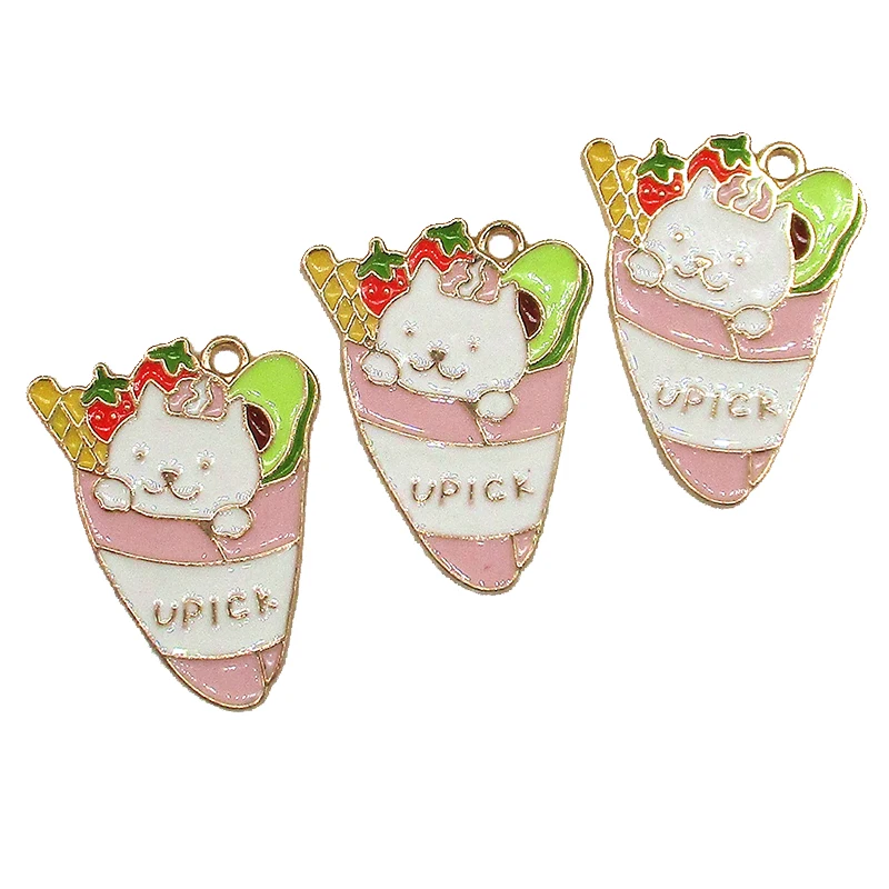 

6Pcs 24*30mm Cat Breaded Avocado Enamel Alloy Strawberry Food Jewelry For DIY Bracelet Earrings Necklace Material XL589