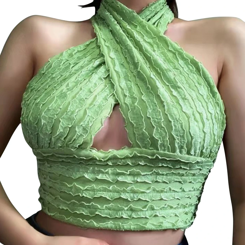 

Women Halter Neck Tank Tops Sexy Nightclub Backless Camisole Female Cross Straps 2021 Summer Wrapped Chest Short Clothes