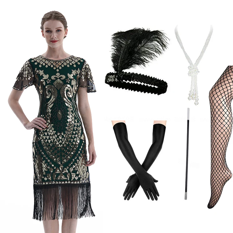 Черное Серебряное платье-хлопушка с рукавами в стиле 20-х годов винтажном Великий