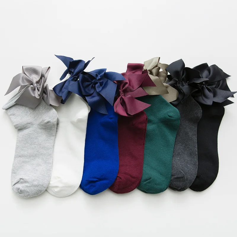 

Spring Tube Socks Female Japanese Curled Solid Color Heel Big Bow Cotton Socks Sweet Art College Style Student Socks MDS004