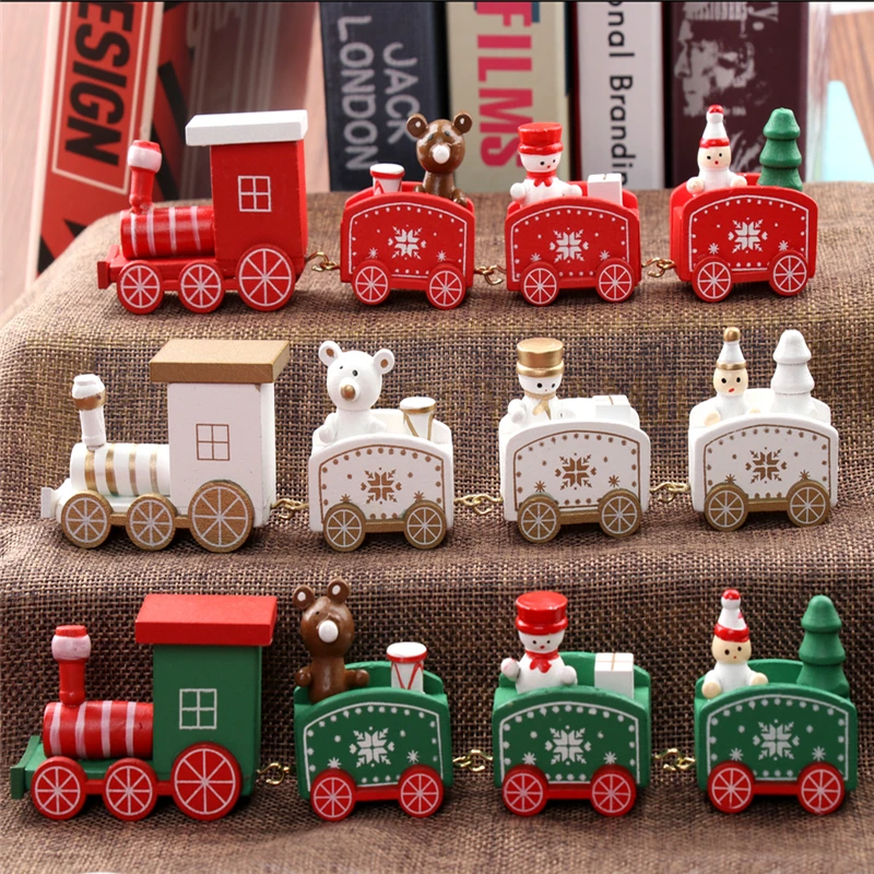 

Wood Christmas Decoration Train Painted Ornament with Santa/bear Xmas Kid Toys Gift Christmas Decorations for Home