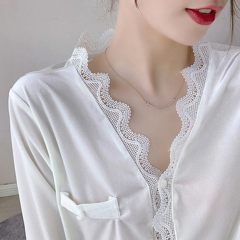 Pajamas for Women New Autumn and Winter Women's Pajamas Gold Velvet Long-sleeved Cardigan Suit Sexy Lace Home Service Sleepwear