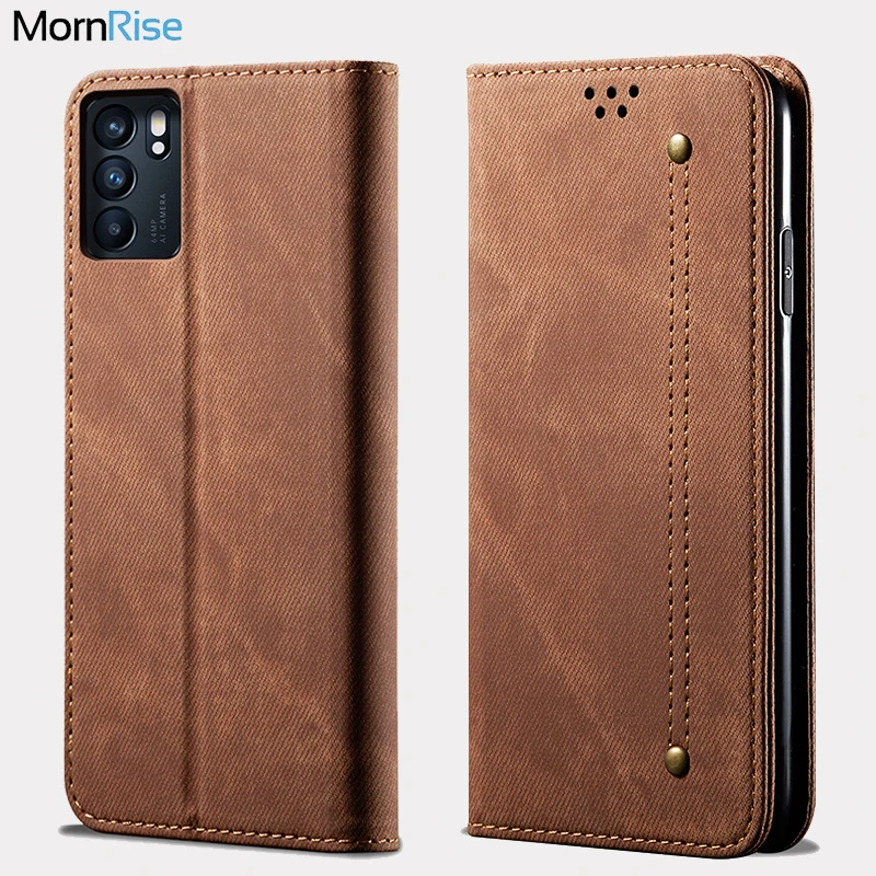 

For OPPO Reno 6Z Wallet Case Magnetic Book Folio Flip Cover For OPPO Reno6Z Denim Leather Phone Bags Kickstand Card Holder