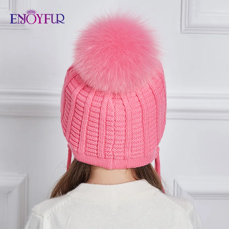 Enjoyfur Обувь для девочек Шапки зима осень толстые теплые детские шапки Стразы