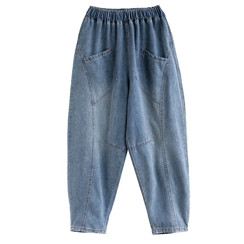 

high waist jeans woman plus size street style elastic waist denim pants Loose Vintage Washed boyfriend jeans 2020 jean femme