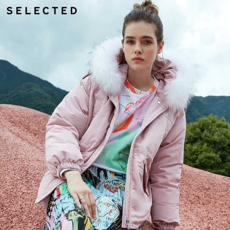 Избранные Новые леди гагачий пух разборные енота перо пальто куртка S |