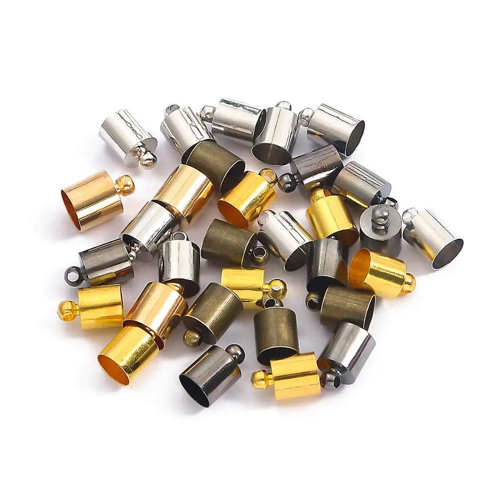 Обжимные концевые колпачки для кожаного шнура 50 шт./лот бусины 3 4 5 6 7 8 9 10 мм