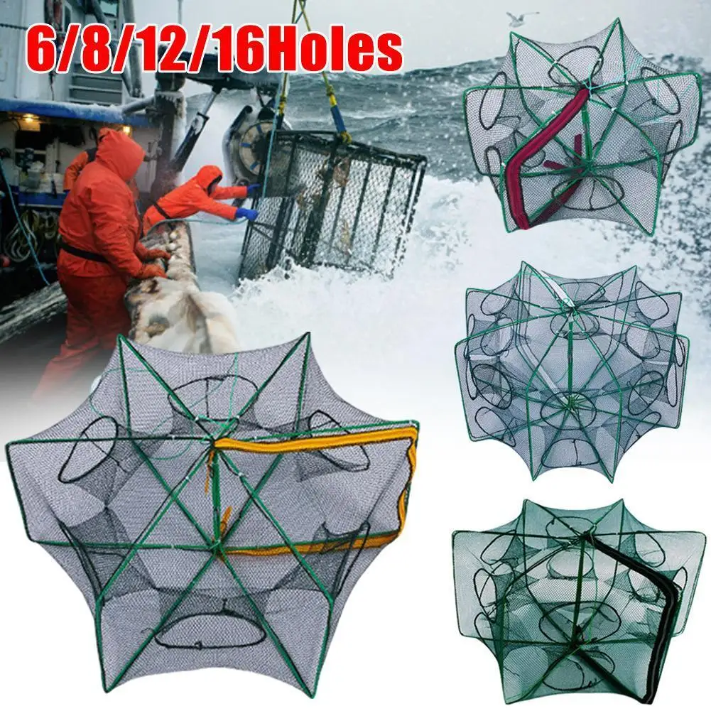 

Strengthened 6-16 Holes Automatic Fishing Net Shrimp Cage Nylon Foldable Crab Fish Trap Cast Net Cast Folding Fishing Network