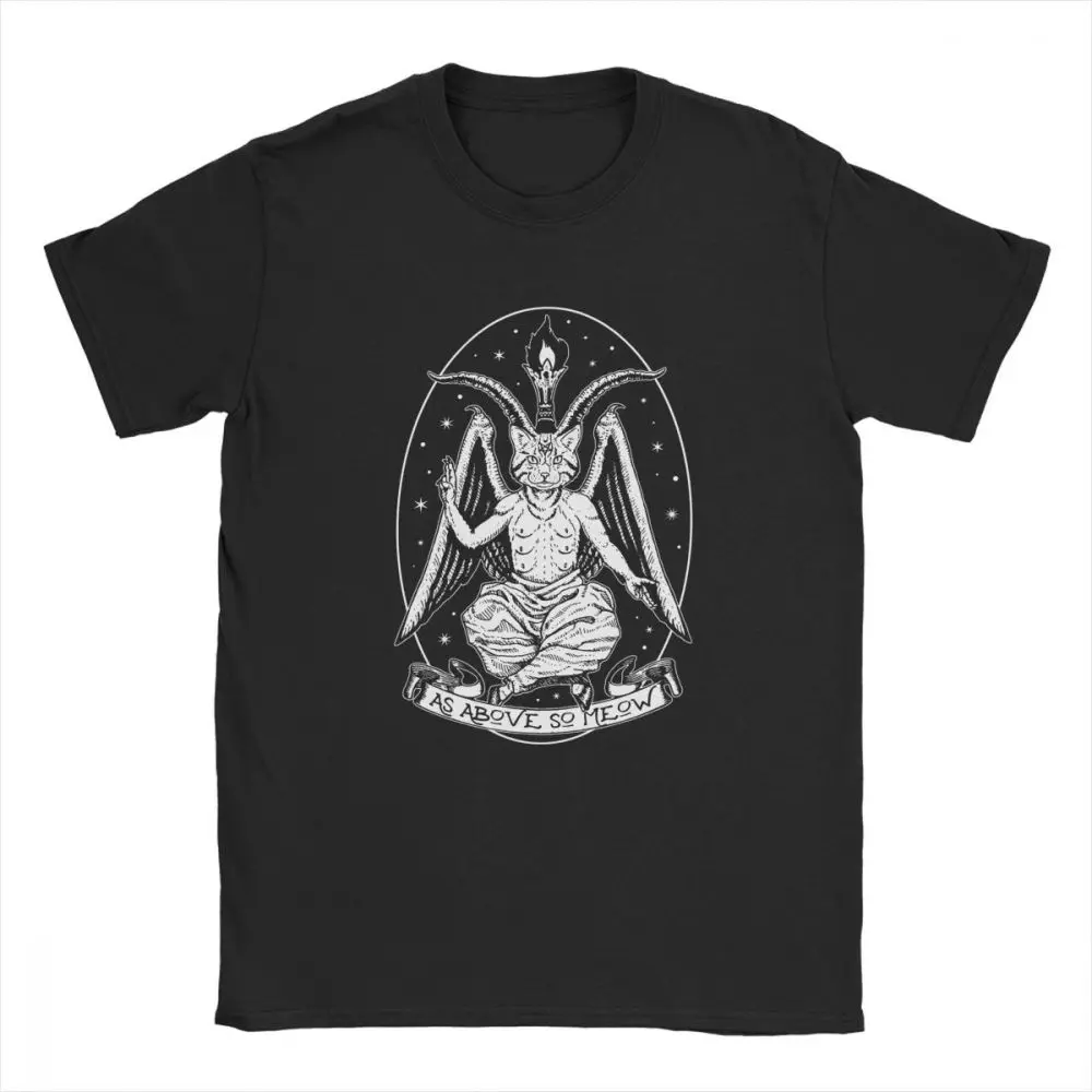Футболка Baphomeow мужская хлопковая смешная тенниска с рисунком кота дьявола