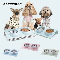 copetsla pet double bowls dog food water feeder pet drinking dish feeder cat puppy feeding supplies small medium dog accessories