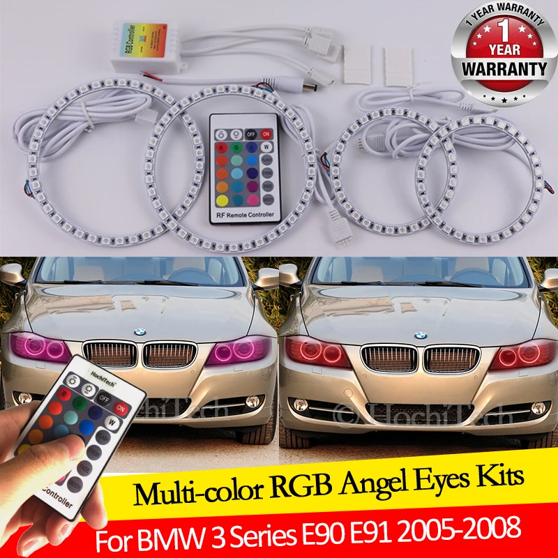 

For BMW 3 Series E90 E91 2005 2006 2007 2008 Xenon headlights 16 colors RGB Angel Eyes LED Halo Rings RF Wireless Control DRL