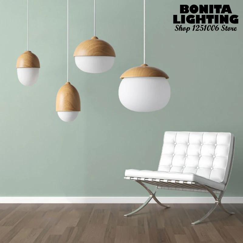 Подвесная лампа в виде орехов небольших грибов стеклянный молочный шар железный