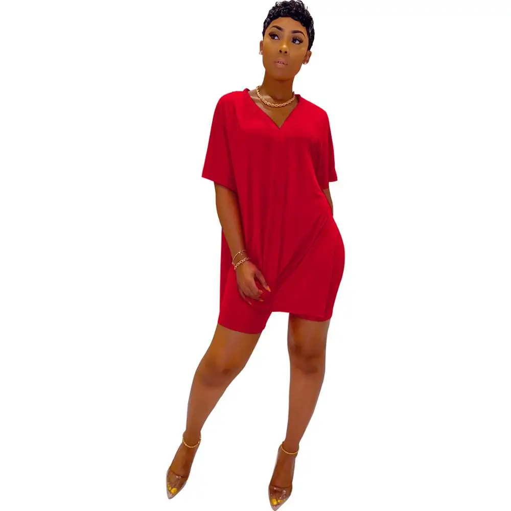 

WY6678 Ladies Fashion Solid Color Suit V-neck Bat Sleeve Split Top Shorts Two Piece Set Commuter Home Casual Wear Female
