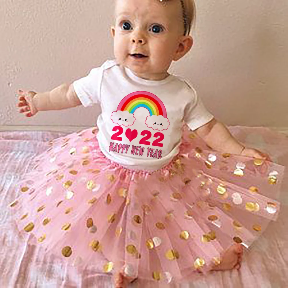 

Радуга 2022 новогодние платья для малышей Одежда для маленьких девочек модное повседневное боди с коротким рукавом платье для крещения новог...