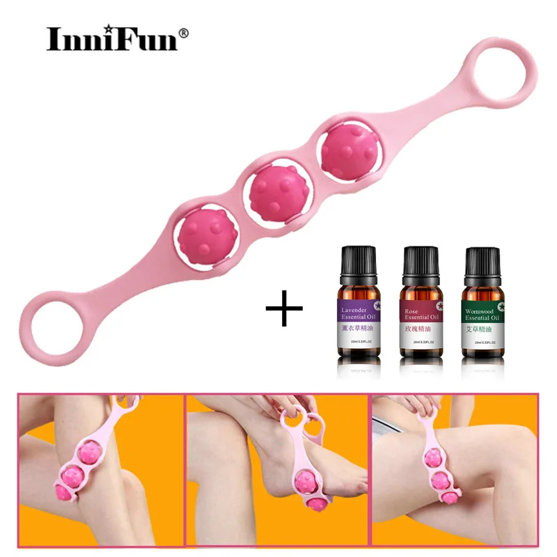 

Body Massage Roller Neck Shoulder Leg Sole Foot Massager 10ml Lavender Rose Essential Oil Household Convenient Massage Tool Set