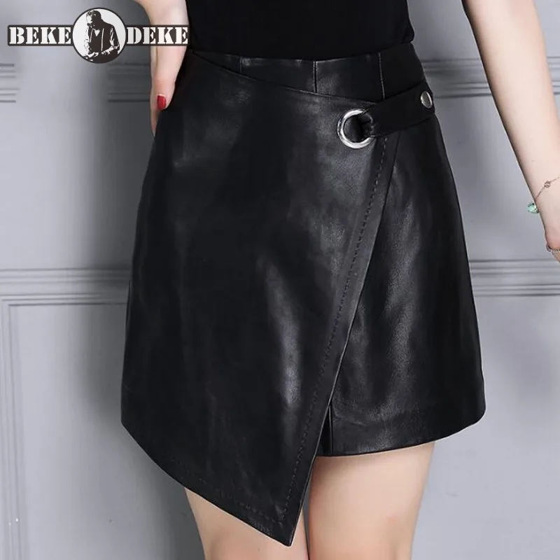 Мини-юбка женская из натуральной кожи с завышенной талией | Женская одежда