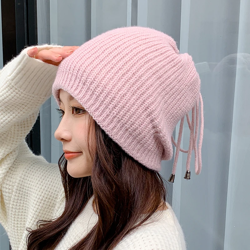 

2021 Winter Women Knitted Cap for Girl Warm Casual Sports Elastic Adjustable Scarf Ponytail Messy Bun Foldable Cap Hats