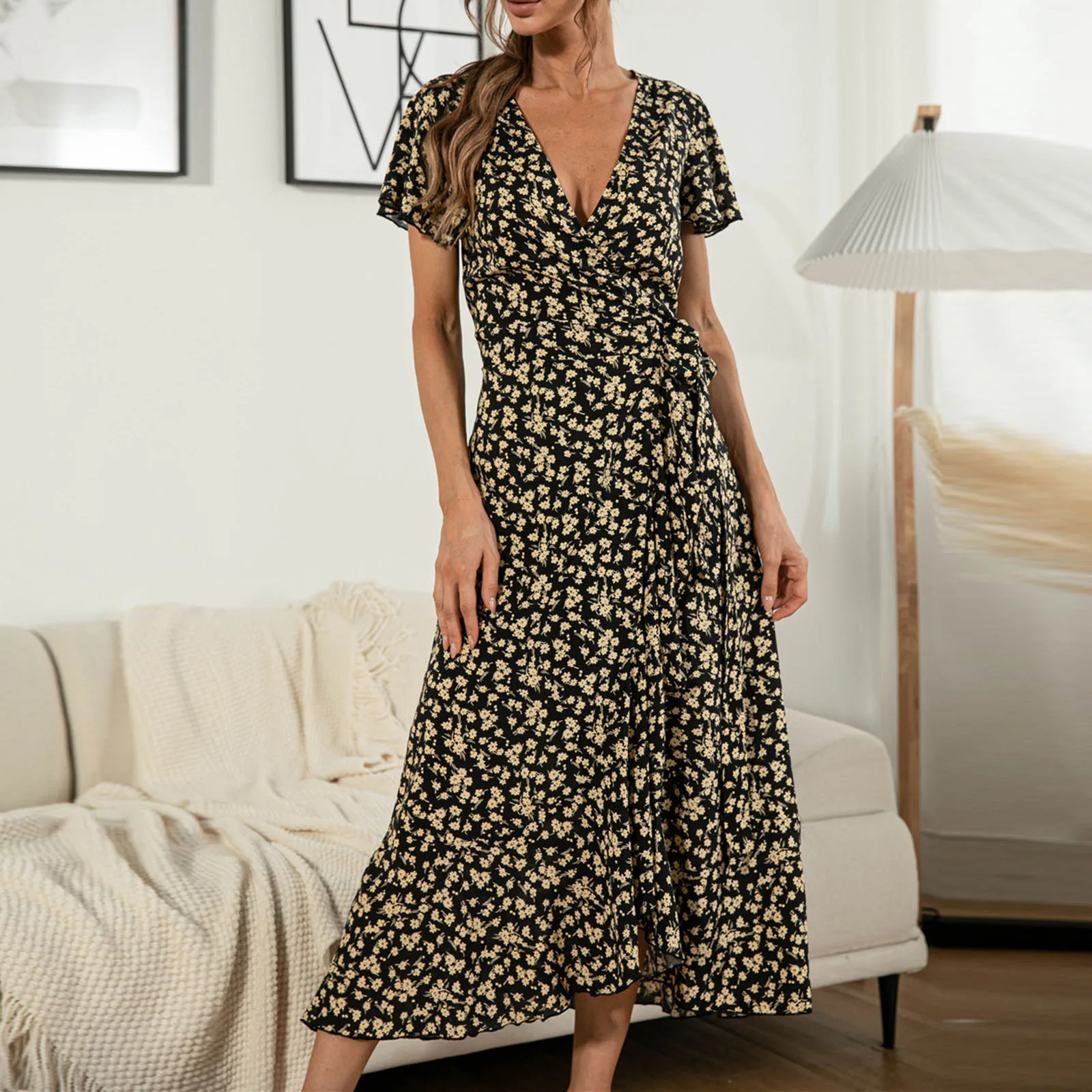 

Printing Sexy Bridesmaid Dresses Prom Dresses Summer Women Sexy V-neck Printing Ladies Short Sleeve Beach Casual Dress Robe t