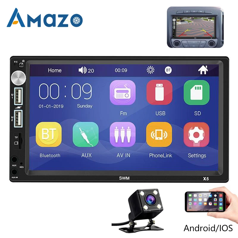 Автомагнитола X5 2 Din Bluetooth 7 "HD сенсорный экран обратное изображение 2din стерео