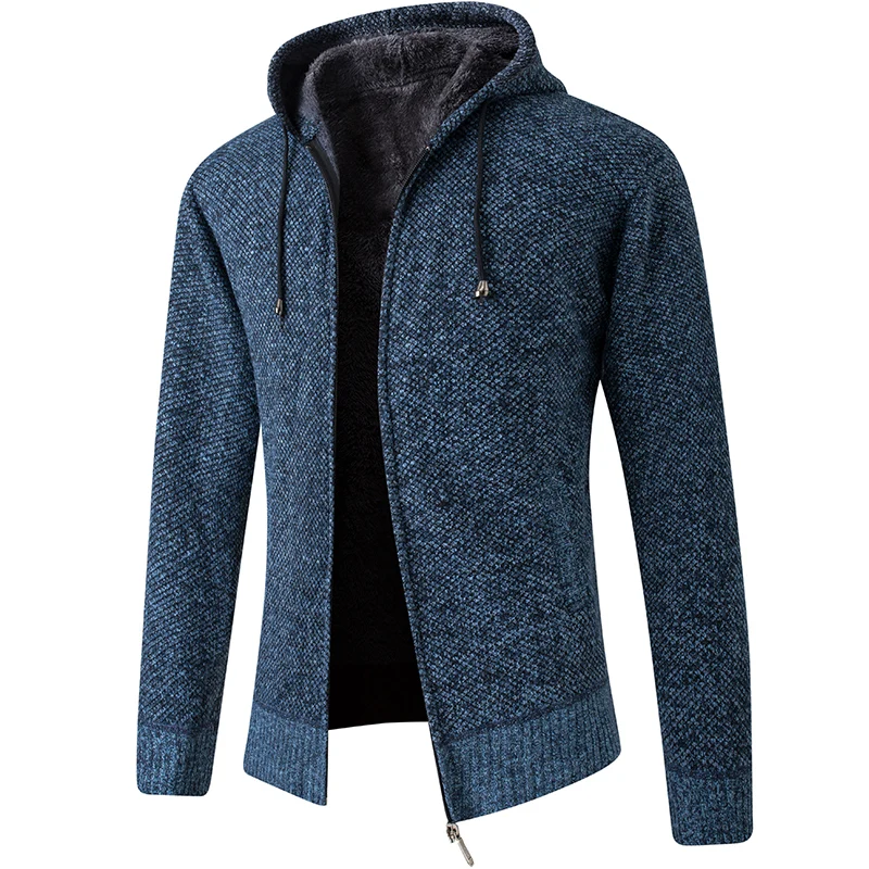 2022 New Cardigan Mens Hooded Collar Fleece Warm Sweaters Coat Men Coat Hoodies Jacket Thick Full  Solid Cardigan Male Coats