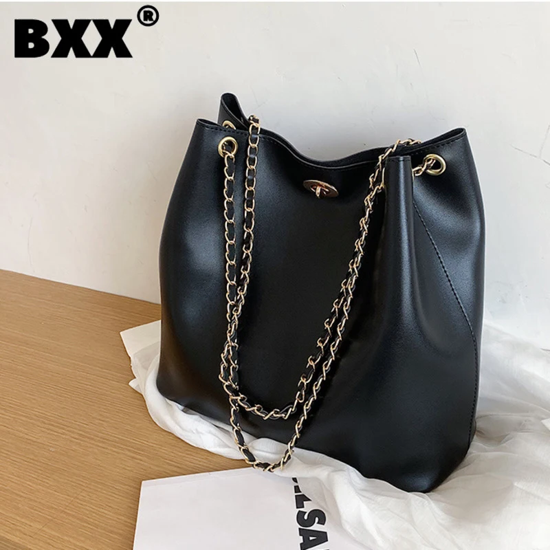 

[BXX] Woman New Vintage Chains Elegant PU Leather Bucket Bags Fashion Shoulder Hand Bag Lady Trend Handbags Autumn 2021 CB109