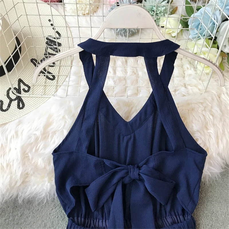 

Vintage Vacation Beach Women Long Dress Sexy V Neck Spaghetti Strap Red Blue Dress 2019 High Waist Backless Verano Vestidos
