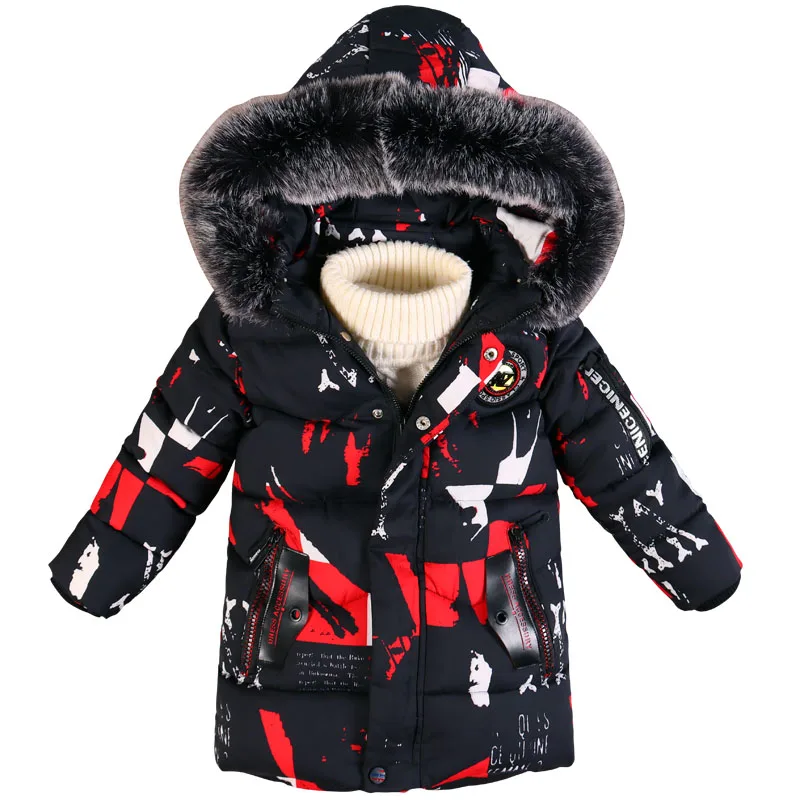 

Jacket for Boys 2020 New Brand Hooded Winter Jackets Graffiti Camouflage Parkas For Teenagers Boys Thick Long Coat Kids Clothes