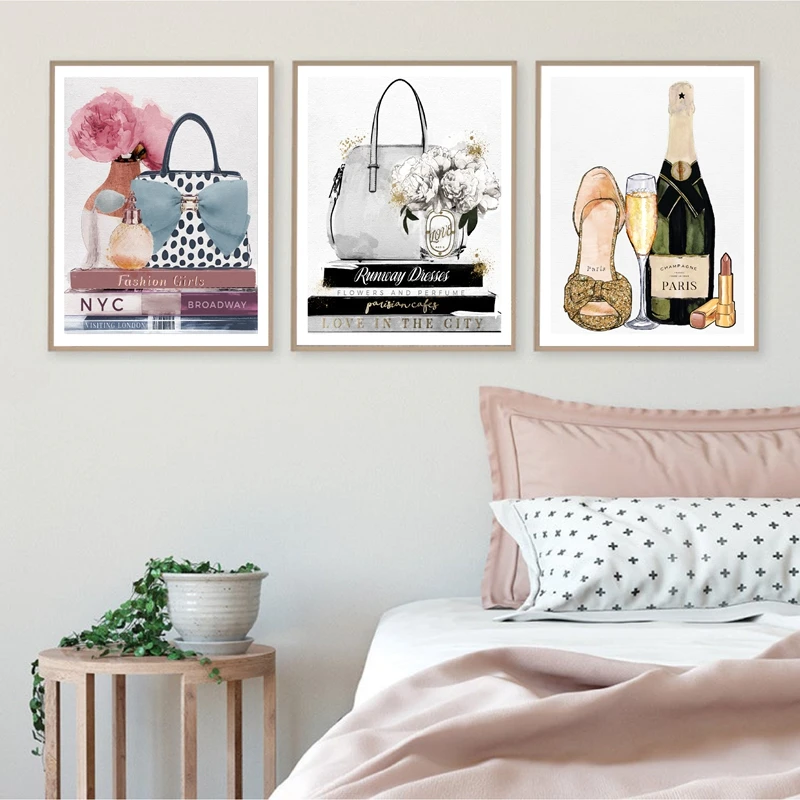 Fashion Bags Perfume Girls Books Wall Art Canvas Painting Paris Nordic Posters and Prints Pictures for Living Room Decor | Дом и сад