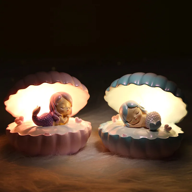 

Lovely Mermaid Shell Little Night Light Girl Creative Birthday Gift Girl Heart Children Students Holiday Gift Home Decoration