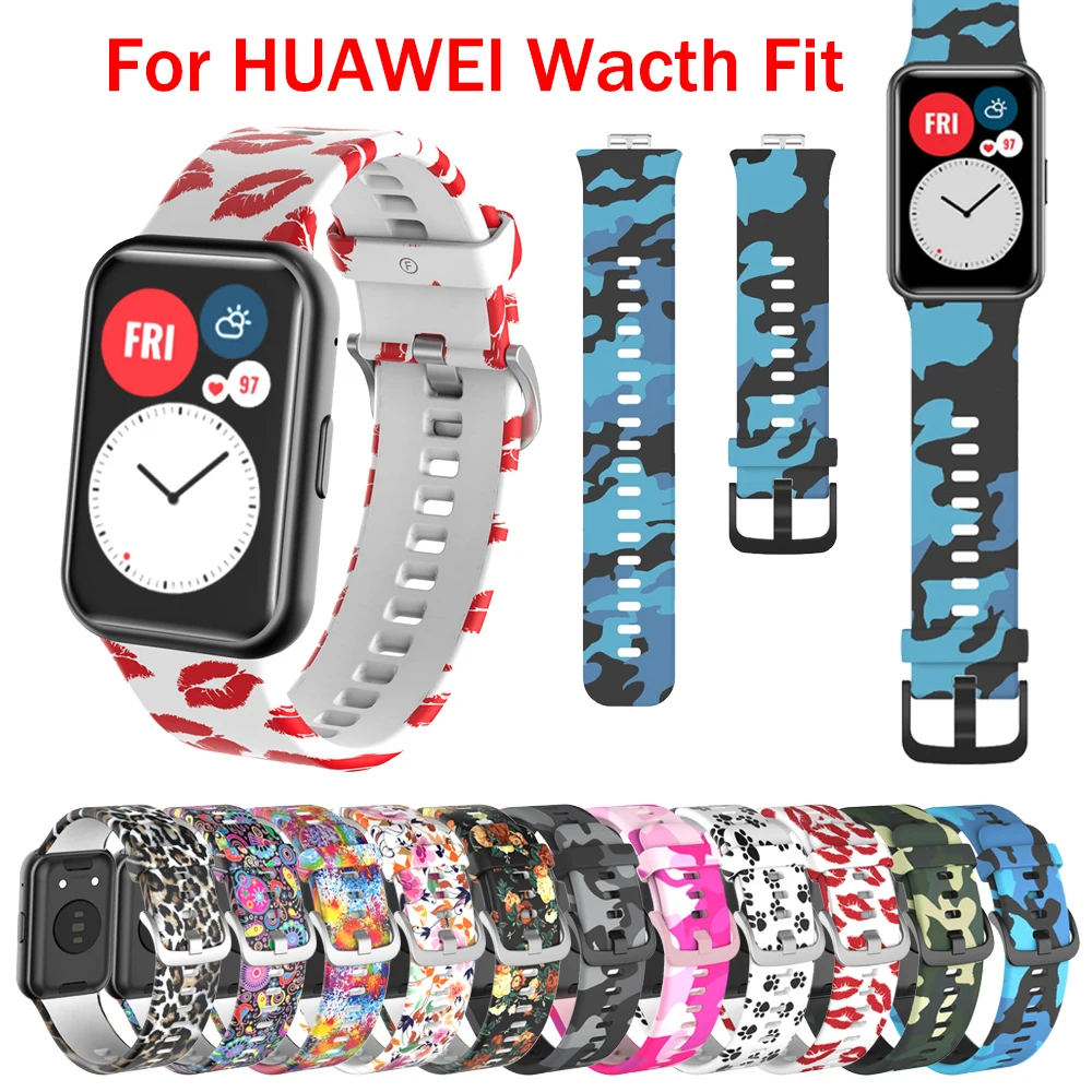 

Replacement Silicone Strap For Huawei Watch Fit Original Smart Watch Band Accessories 2021 Printed WristBand Bracelet with tool