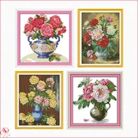 the peony vase flower plant pattern counted cross stitch kit 14ct 11ct chinese embroidery kit diy needlework set home decoration