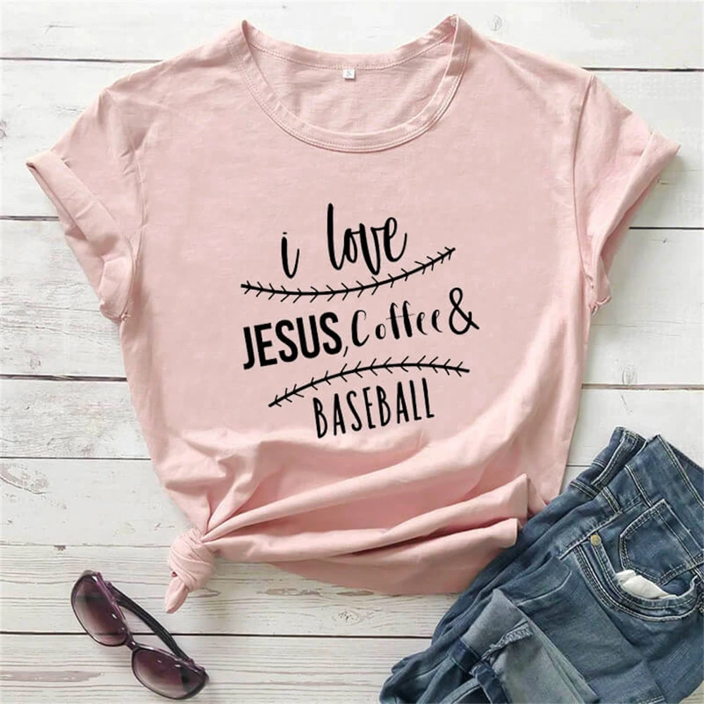

I Love Jesus Coffee and Baseball Print T Shirt New Arrival Summer Casual Funny T Shirt Baseball Lover Gift Shirt TX5478