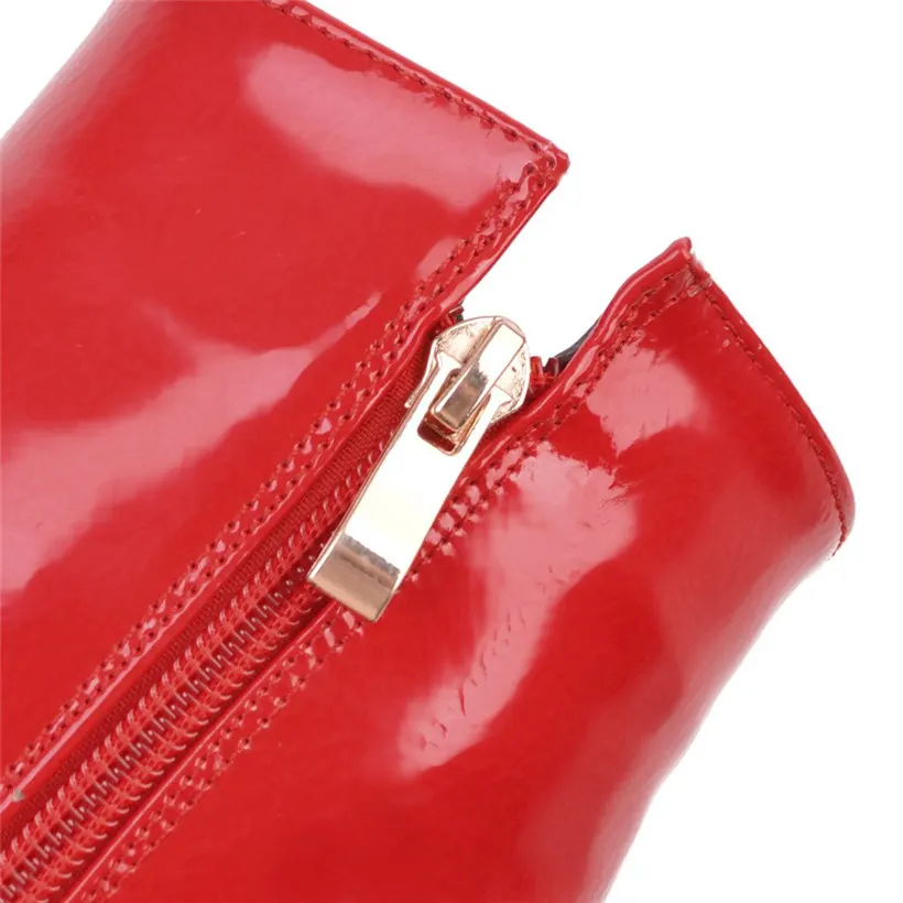 Женские ботильоны на платформе 15 см красные ботинки из лакированной кожи высоком