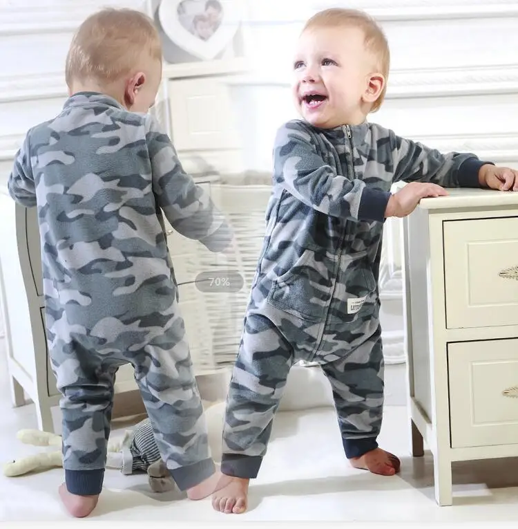 Camouflage Gray Детская одежда, bebes, комбинезон с воротником, флисовые пижамы для новорожденных, одежда для маленьких мальчиков, одежда для маленьких мальчиков, комбинезоны, верхняя одежда - Цвет: Camouflage Gray