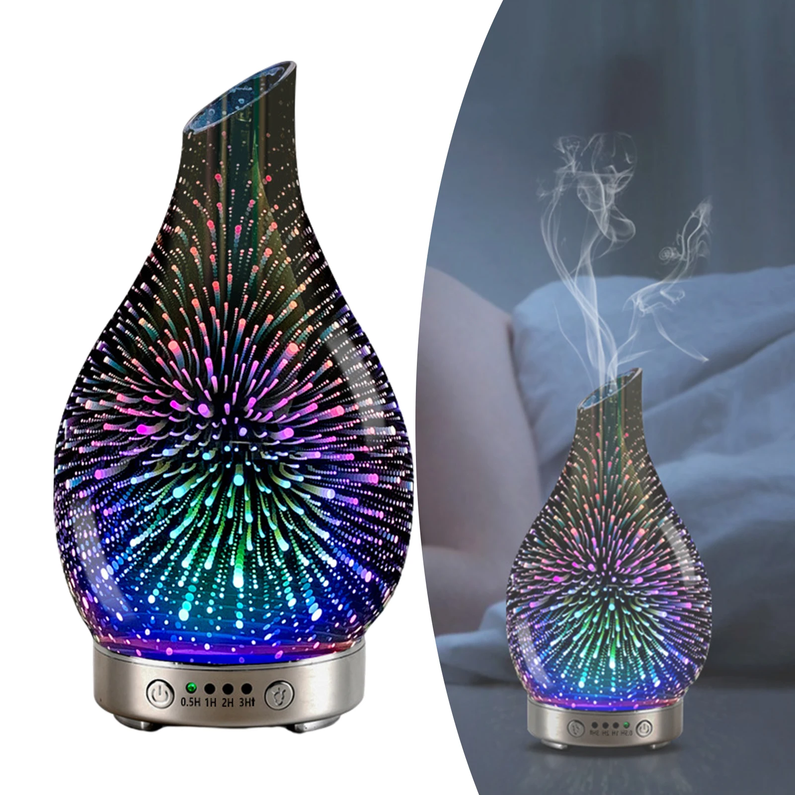 3D Glass Essential Oil Diffuser Aromatherapy Ultrasonic Humidifier Night Light Timer Setting Yoga SPA | Дом и сад