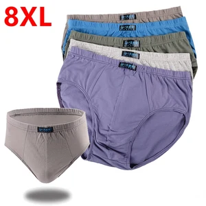 Мужское нижнее белье размера плюс, хлопковые треугольные трусы с высокой талией, большие размеры