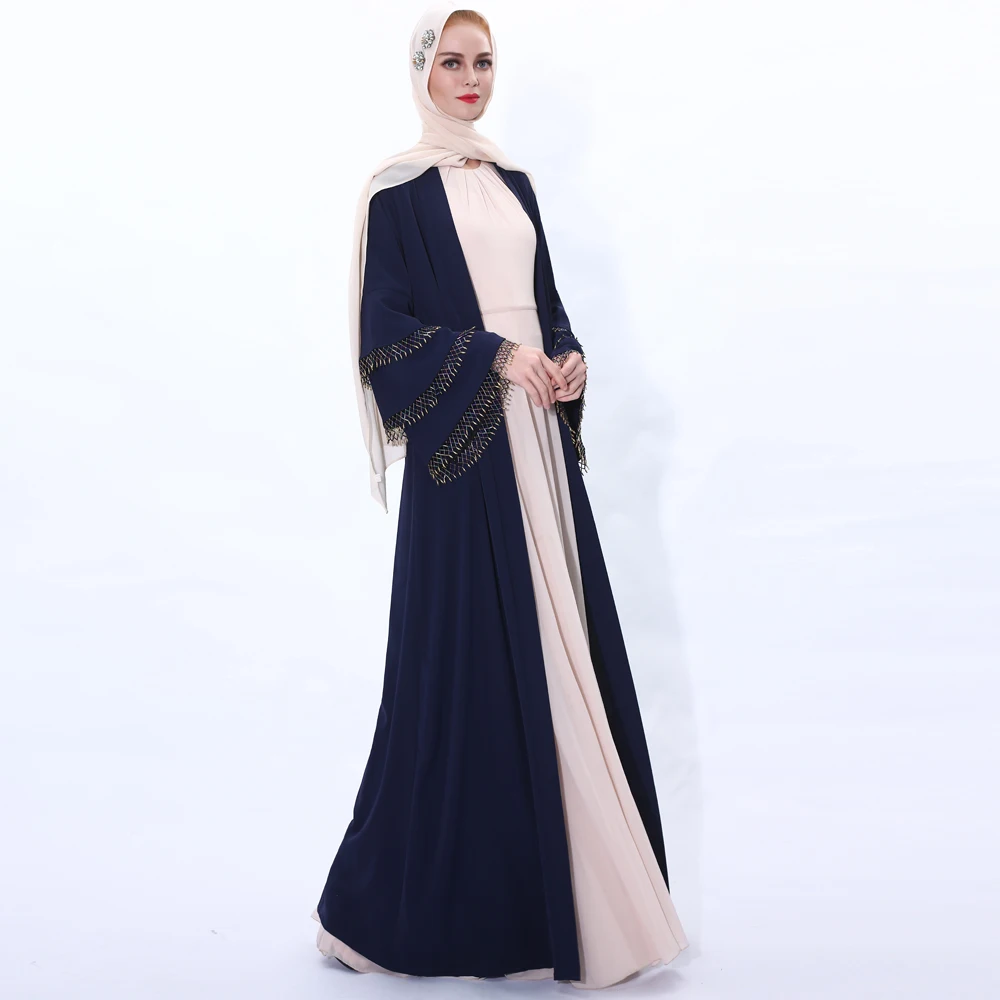 Мусульманских женщин Дубай кимоно халат Летняя Открытая Абая стеклянной бусины