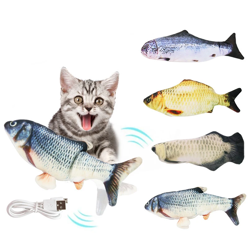 

Electric Simulation Fish USB Electric Moving Cat Toys Fake Fish Auto Tickle Cat Interactive Pet Toys Wagging Fish Plush Catnip