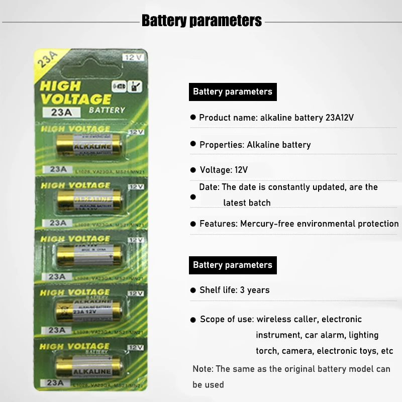15pcs/3pack 23A Batteries 12V Alarm-Remote Primary Dry Alkaline Battery 21/23 23GA A23 A-23 GP23A RV08 LRV08 E23A V23GA images - 6