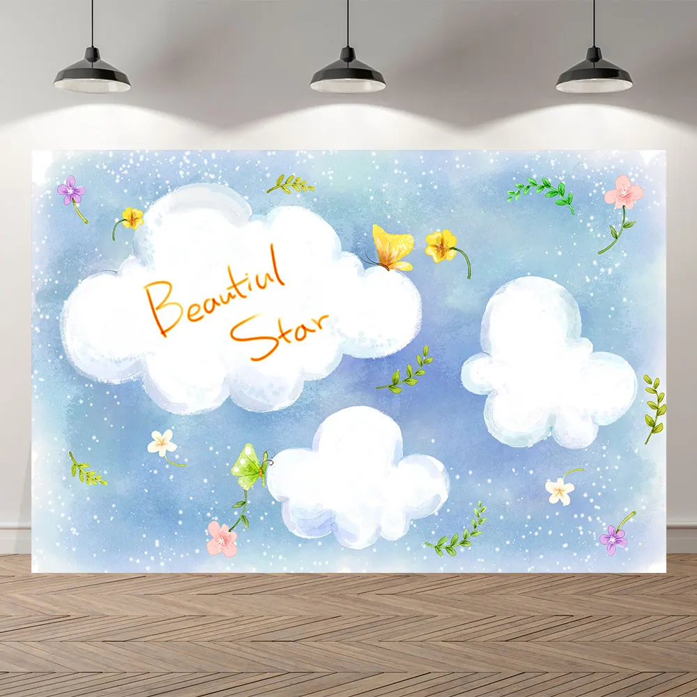 

Seekpro Photography Background blue sky clouds party cartoon kids happy birthday party baby shower Backdrop Photo Photocall