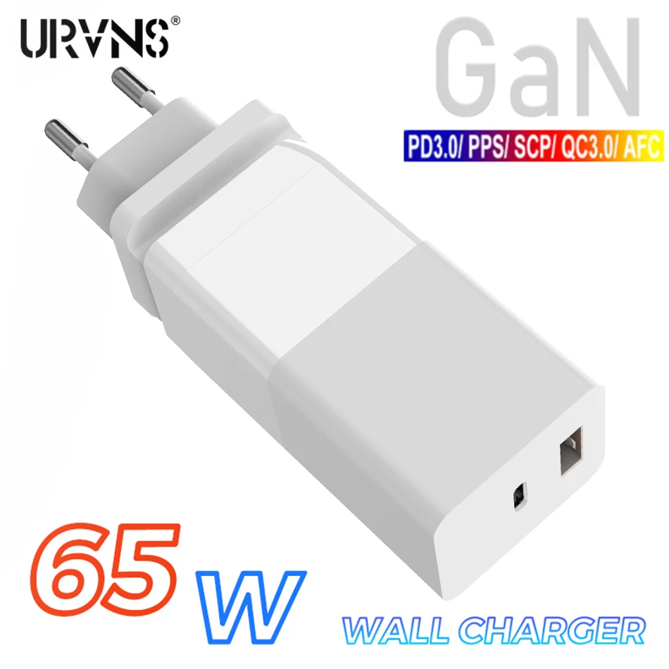 

Зарядное устройство URVNS GaN USB C, 65 Вт, быстрая зарядка 4,0, 3,0, QC4.0, QC PD3.0 PD, быстрое зарядное устройство USB Type-C для Macbook Pro, iPhone, Samsung