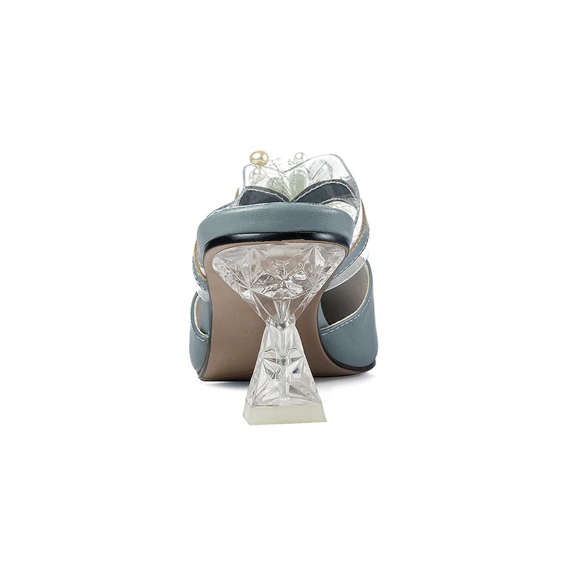 

ISNOM 2021 New Women Mules Genuine Leather Pointed Toe Mules Slippers Casual Slip On Mules Crystal Med Heels Slides Shoes