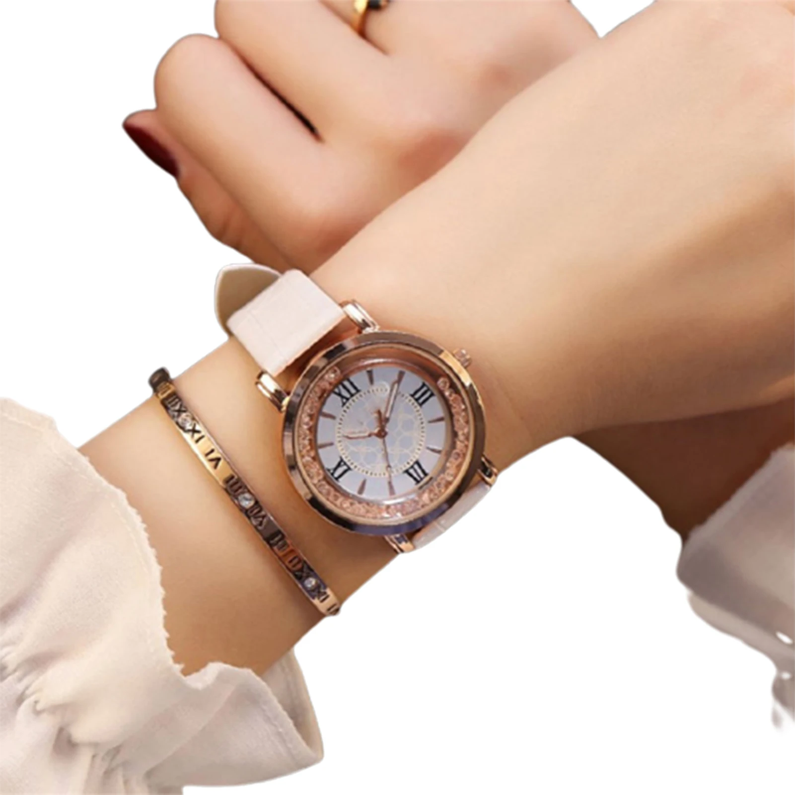 

Newly Fashion Minimalist Quartz Watch With Rhinestone Leather Strap Round Dial Wrist Watch for Casual Daily Office for Women m99