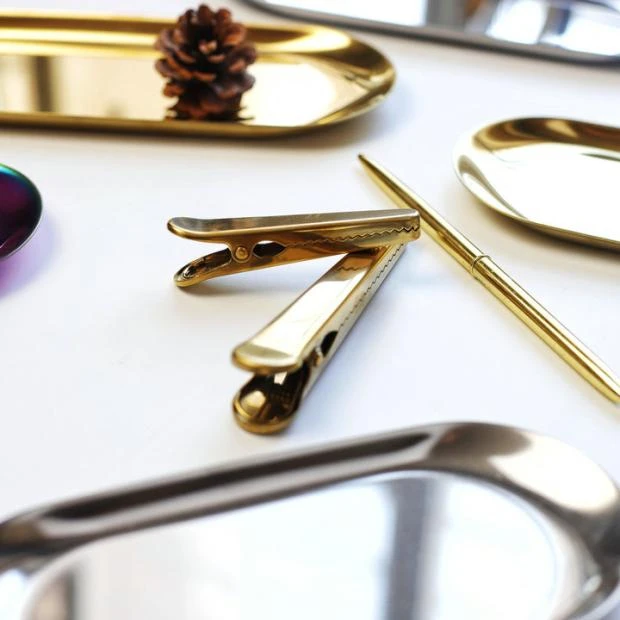 

Stainless Steel Gold Storage Tray Fruit Sancks Jewelry Display Plate Kitchen Organizer Tools Metal Seal Clip Bean Spoon Clip